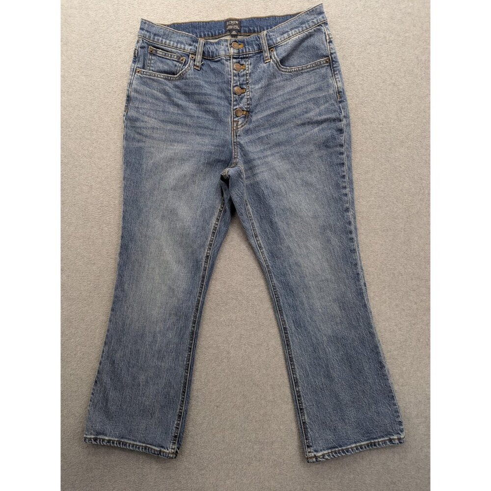 J.Crew High-Rise Crop Flare Jeans Womens 30 Medium Wash Button Fly Stretch Denim